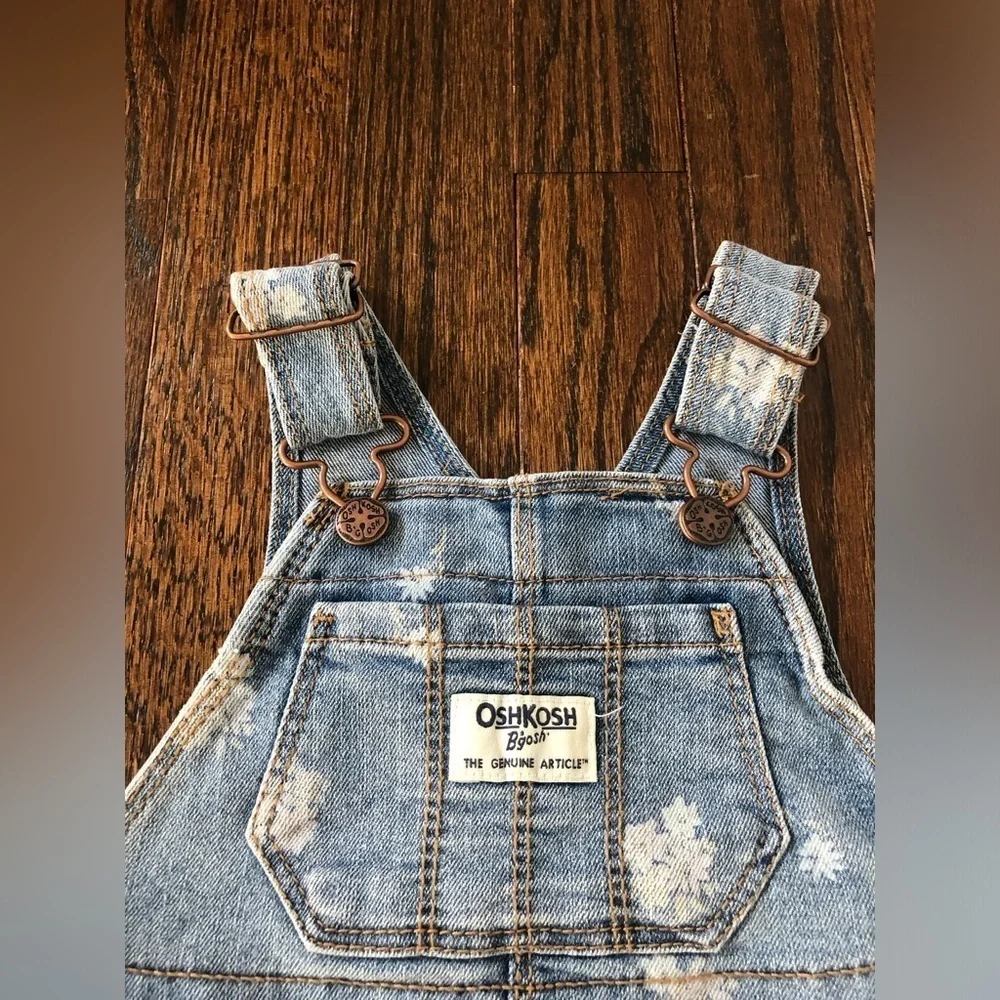 OshKosh B'Gosh Girls 12M Floral Vintage Wash Denim Skirtall/Overalls Dress - NWT